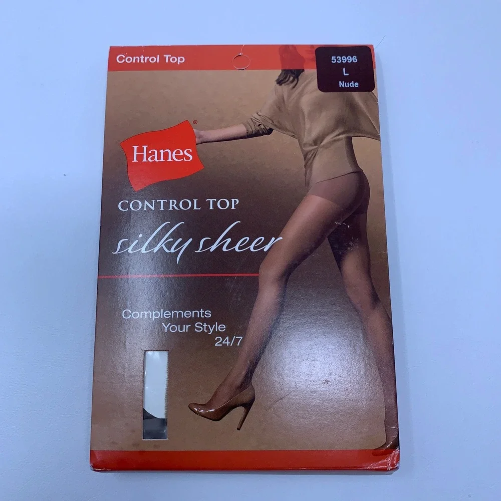 Hanes Womens Large Nude Silky Sheer Control Top Pantyhose 53996 NWT